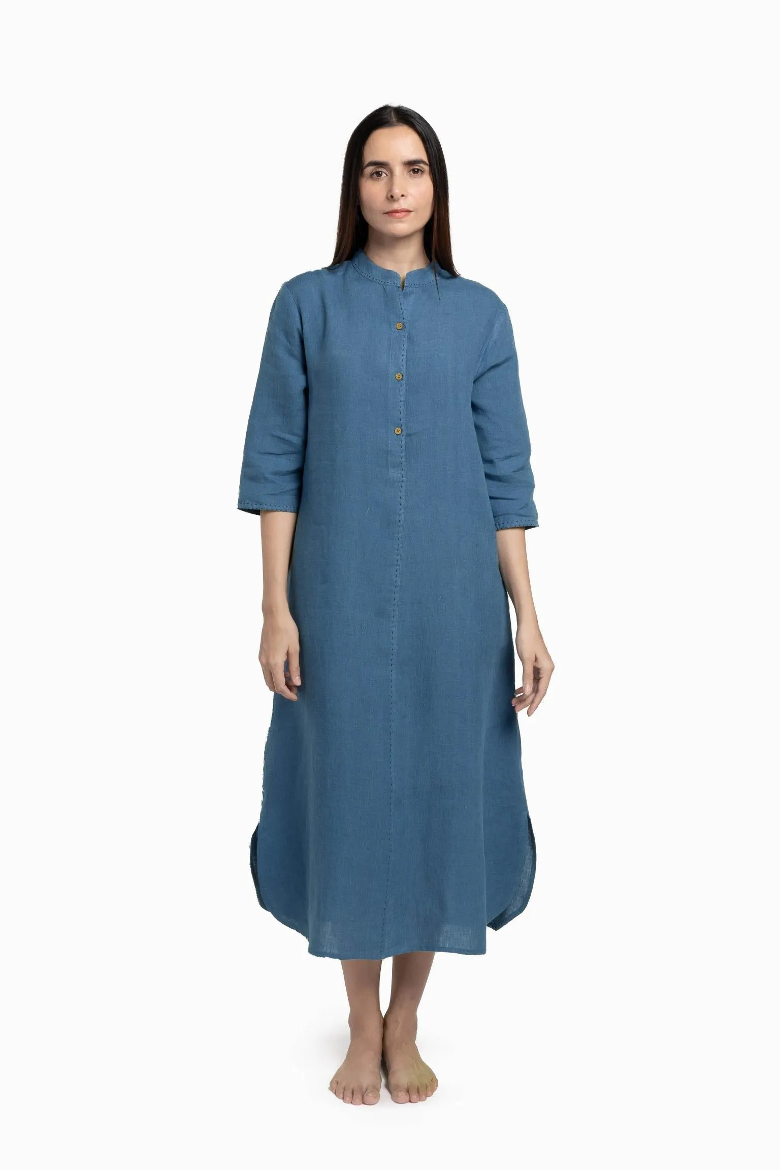Linen Drizzle Shirt Dress-Sage Green