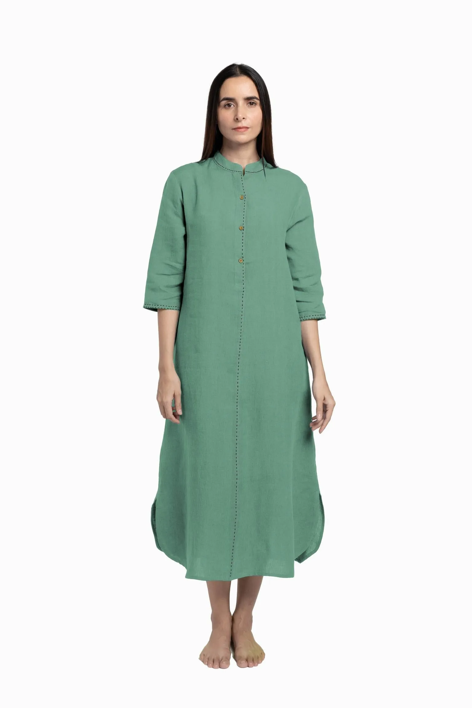 Linen Drizzle Shirt Dress-Sage Green