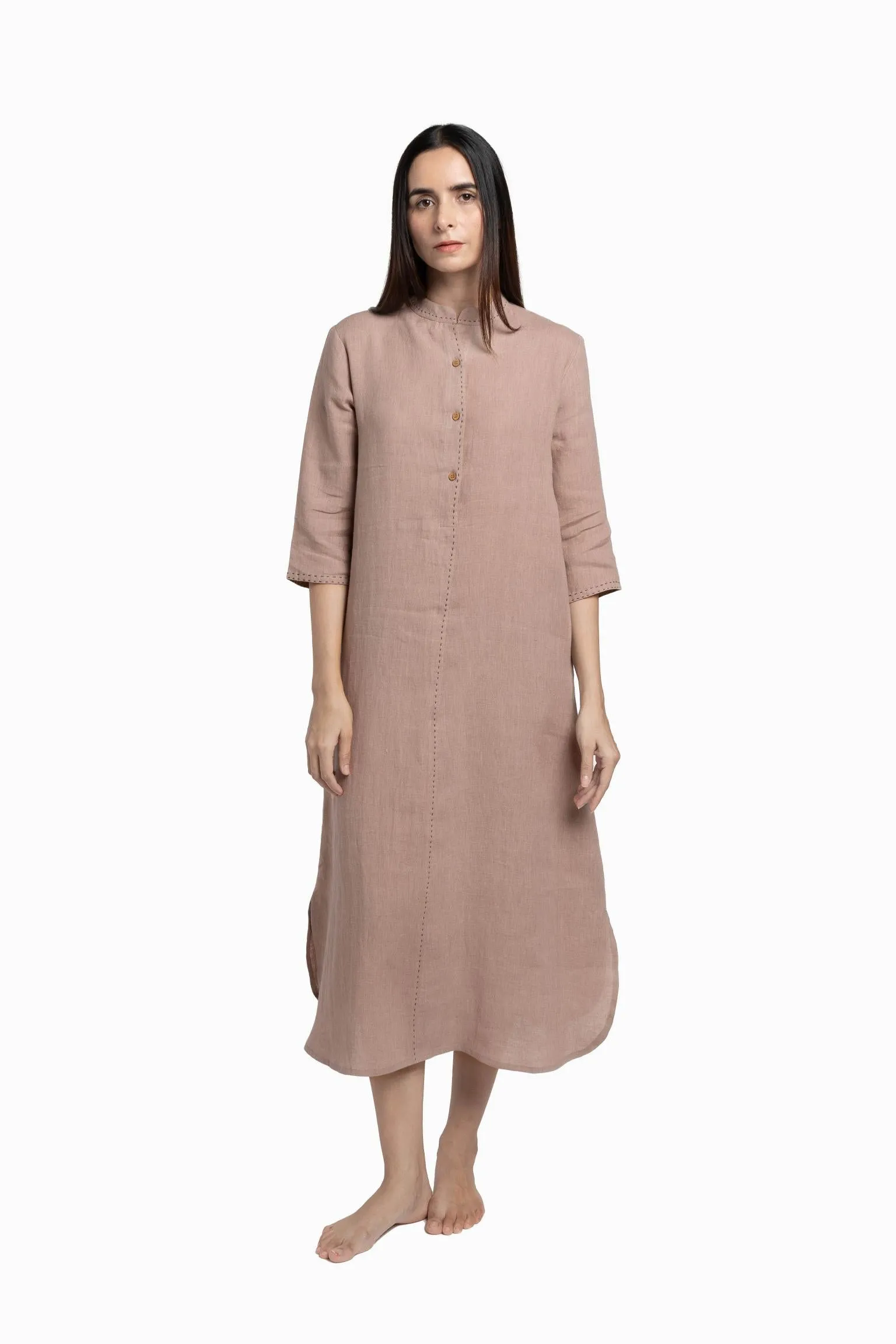 Linen Drizzle Shirt Dress-Sage Green