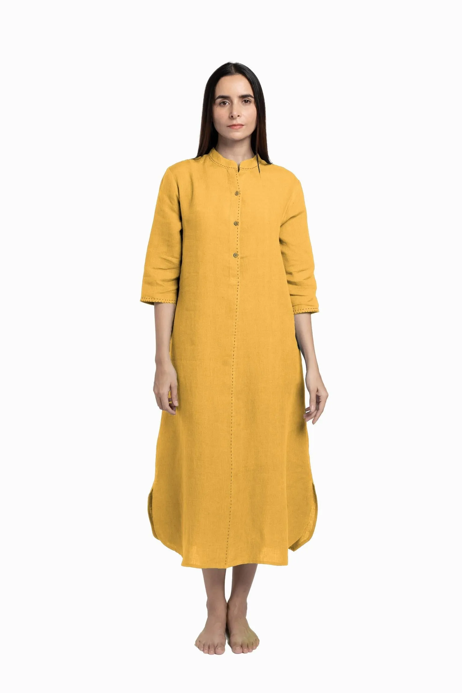 Linen Drizzle Shirt Dress-Sage Green
