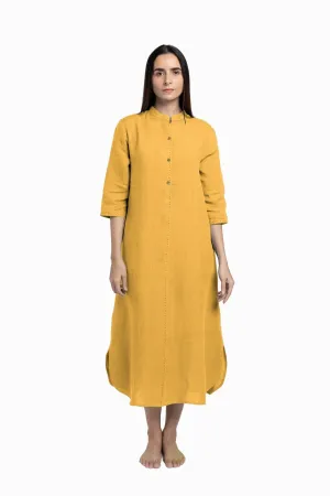 Linen Drizzle Shirt Dress-Sunburnt Yellow