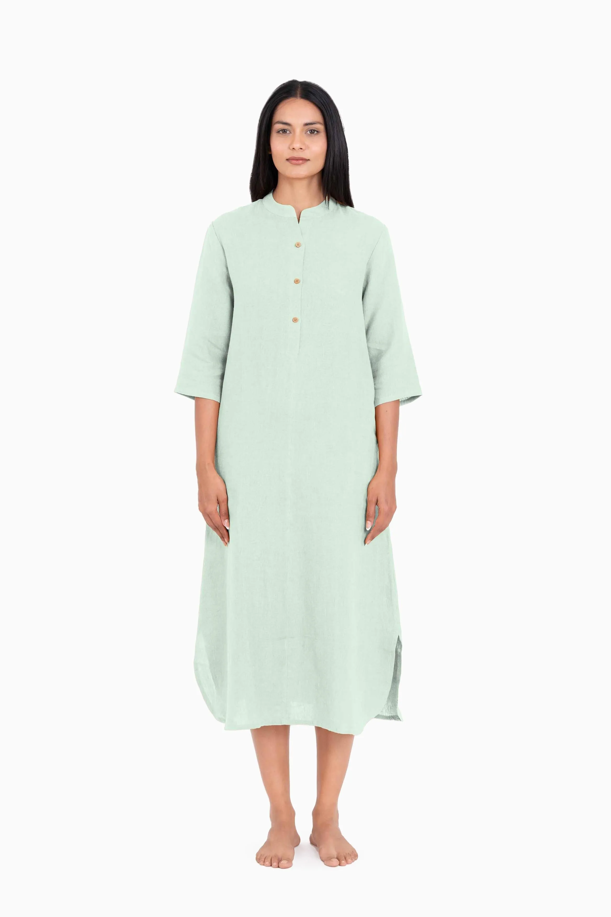 Linen Idris Shirt Dress-Pacific Blue