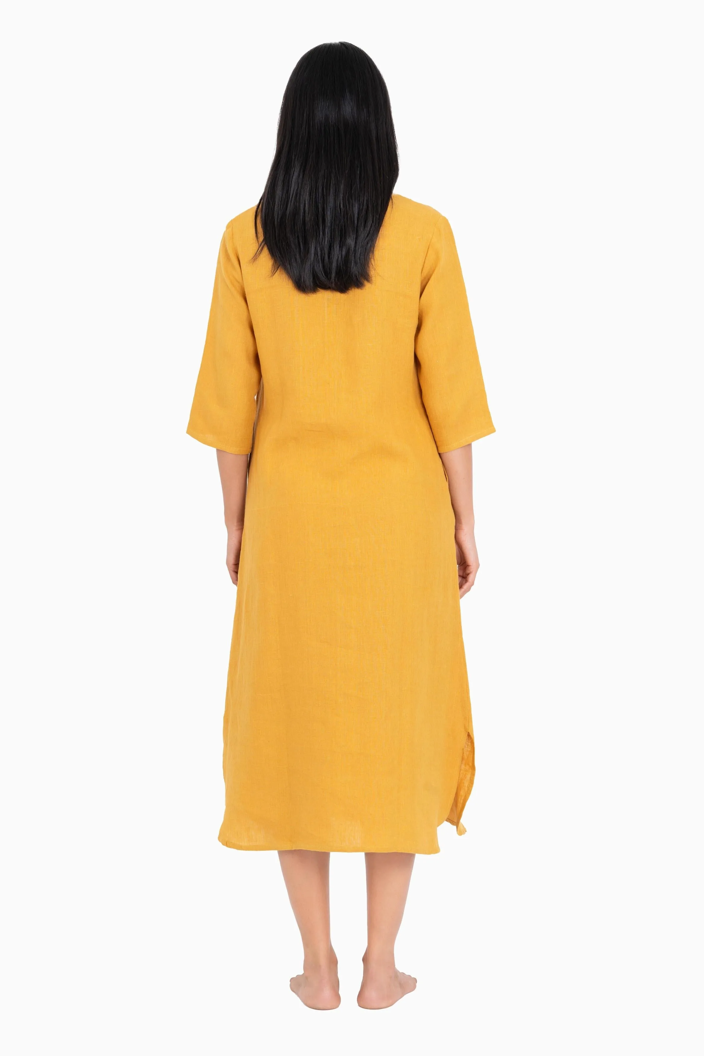 Linen Idris Shirt Dress-Pacific Blue