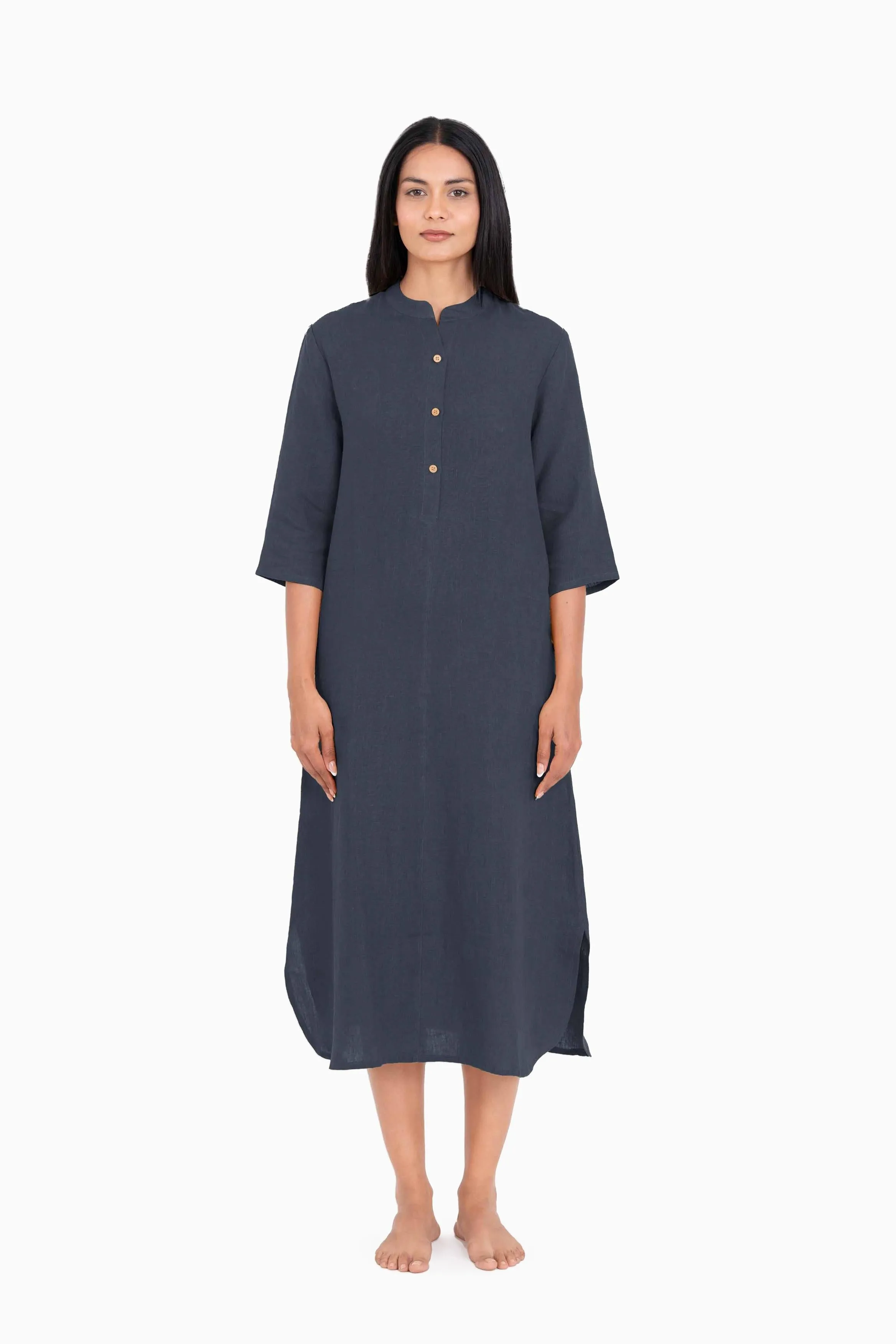 Linen Idris Shirt Dress-Pacific Blue