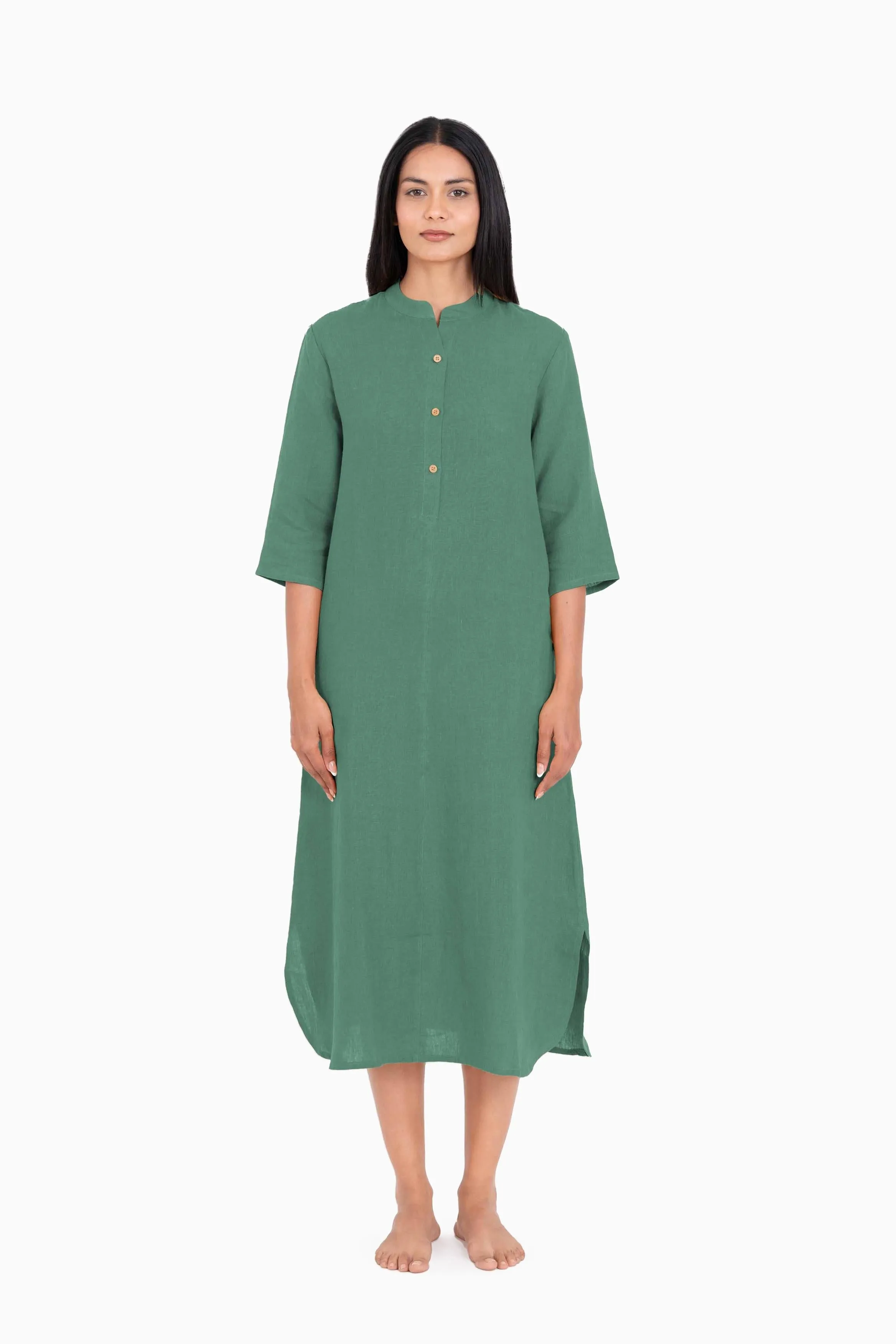 Linen Idris Shirt Dress-Pacific Blue