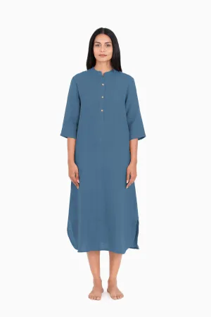 Linen Idris Shirt Dress-Pacific Blue