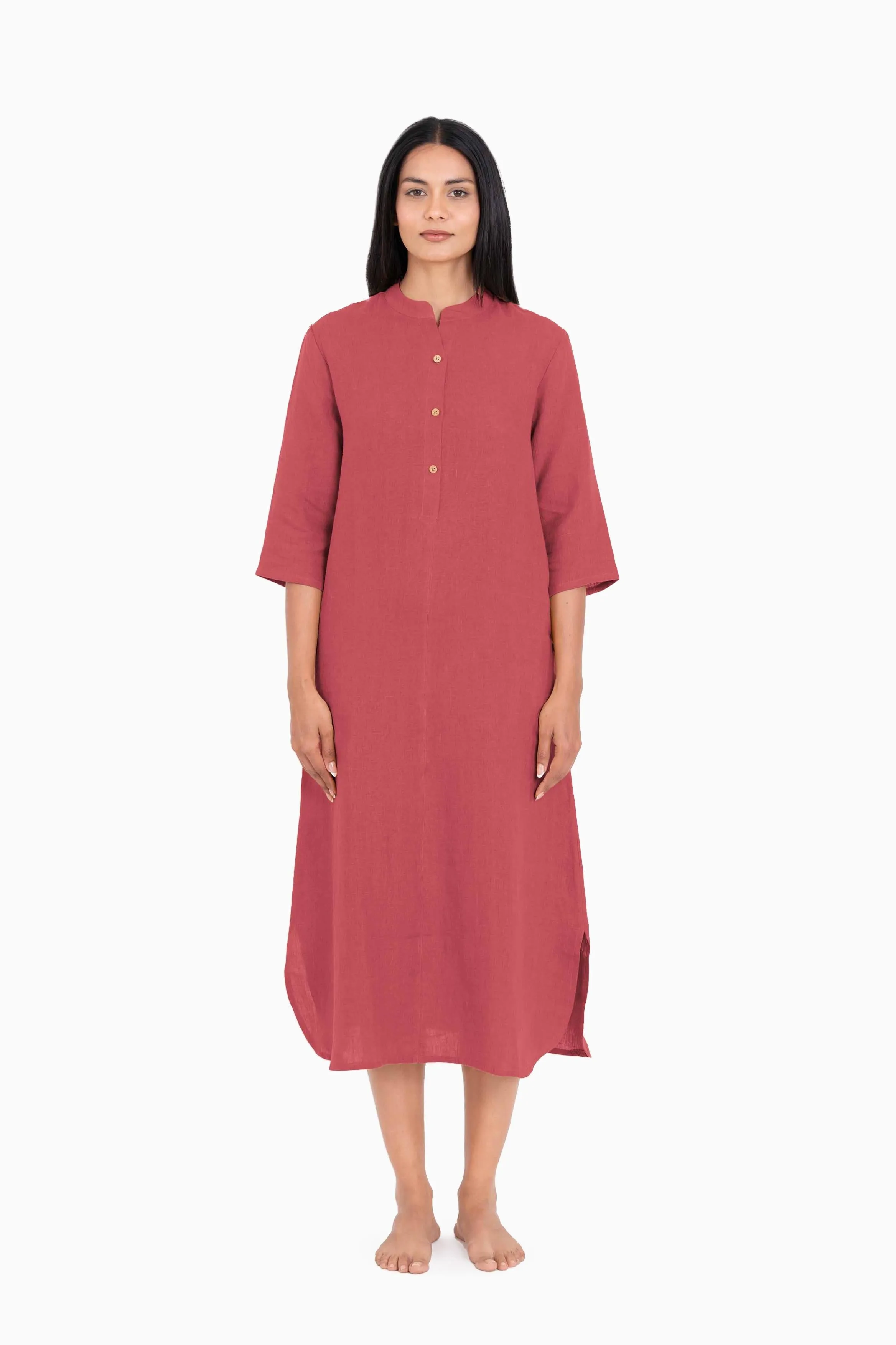 Linen Idris Shirt Dress-Pacific Blue