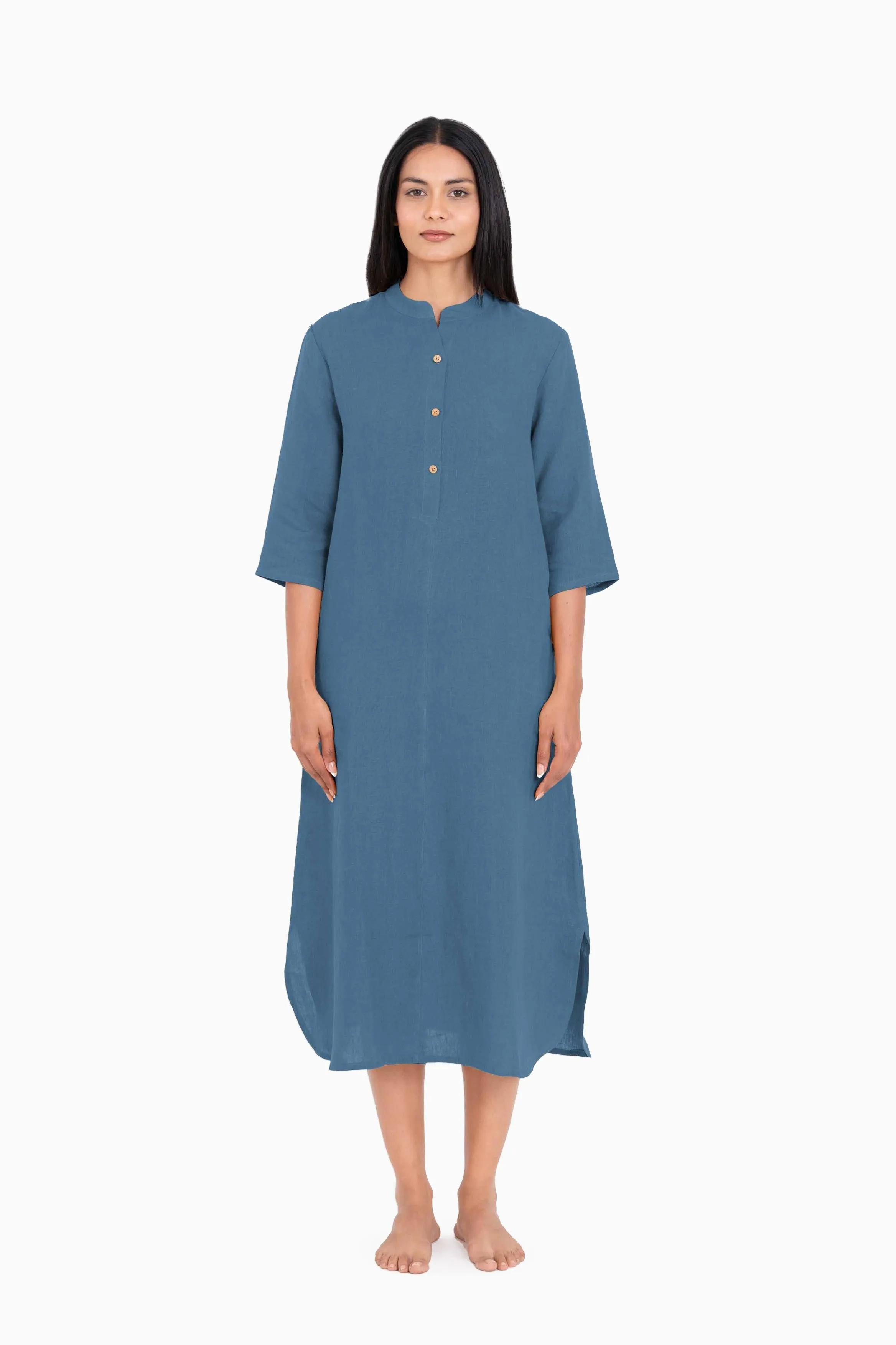 Linen Idris Shirt Dress-Pacific Blue