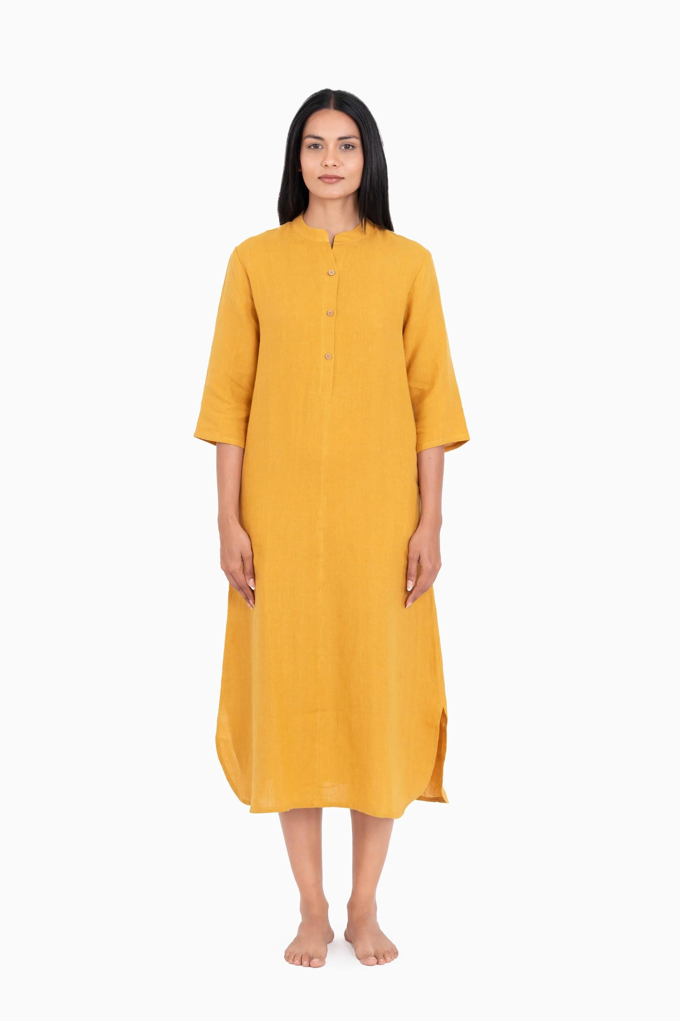 Linen Idris Shirt Dress-Pacific Blue