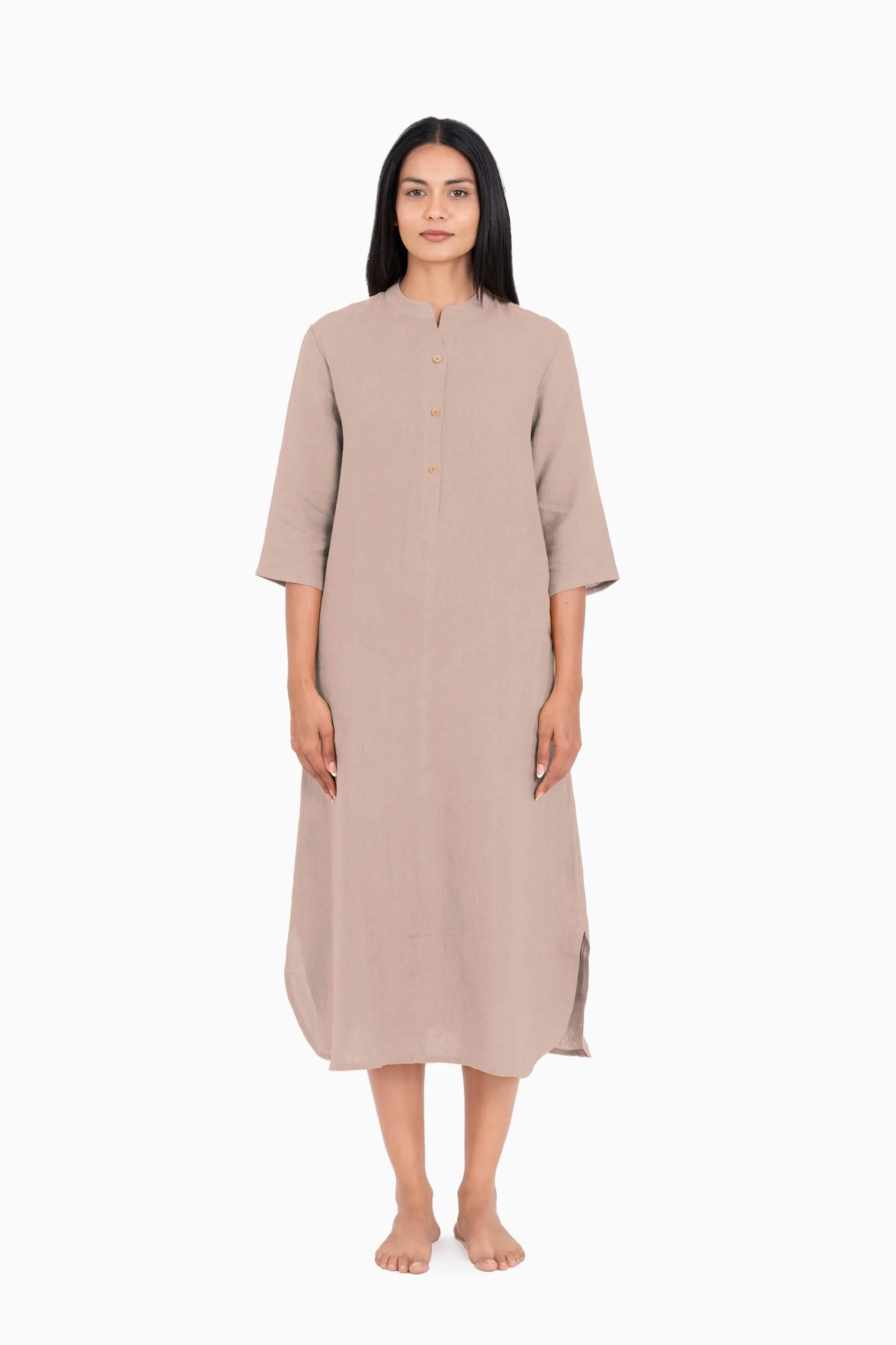 Linen Idris Shirt Dress-Pacific Blue