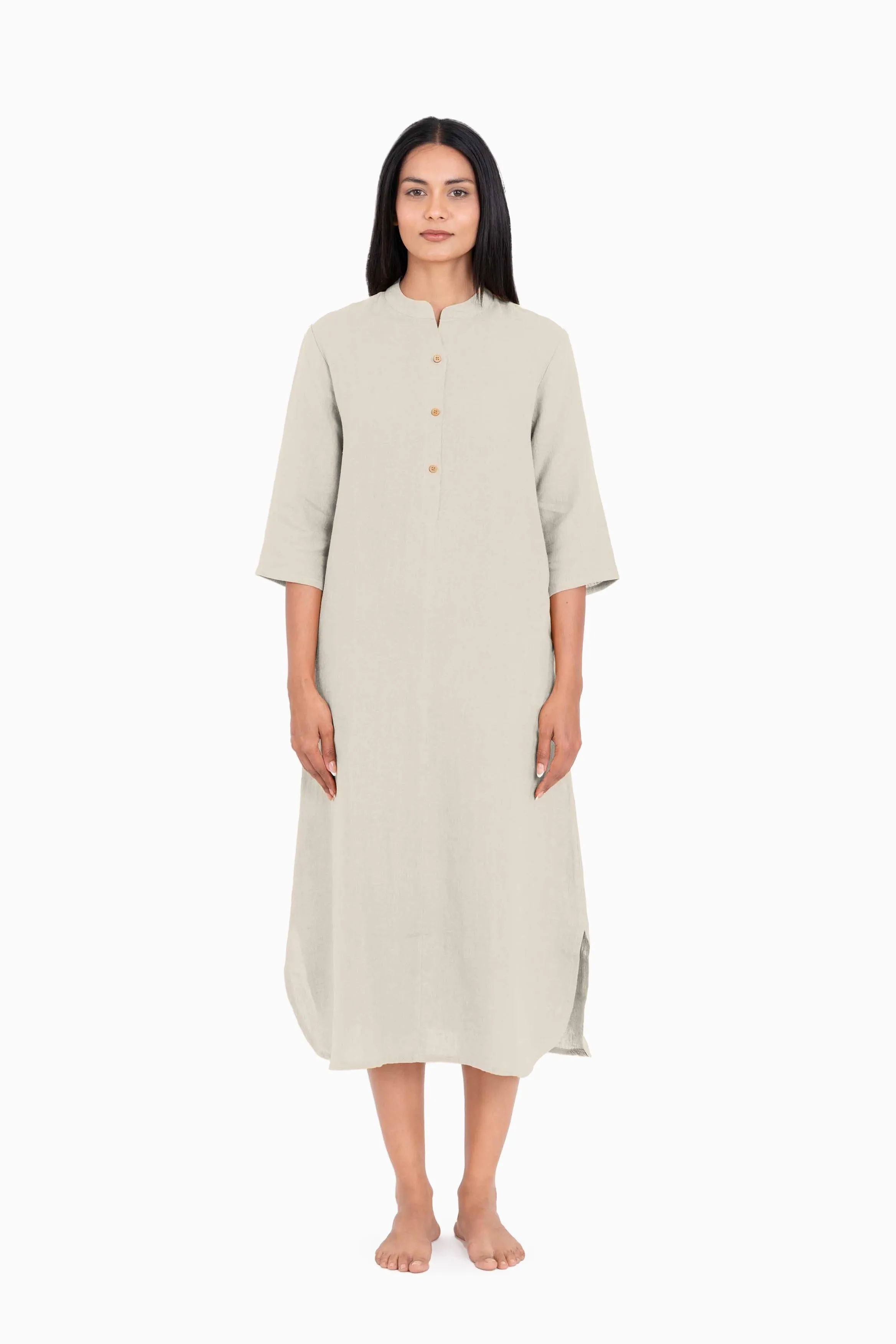 Linen Idris Shirt Dress-Pacific Blue