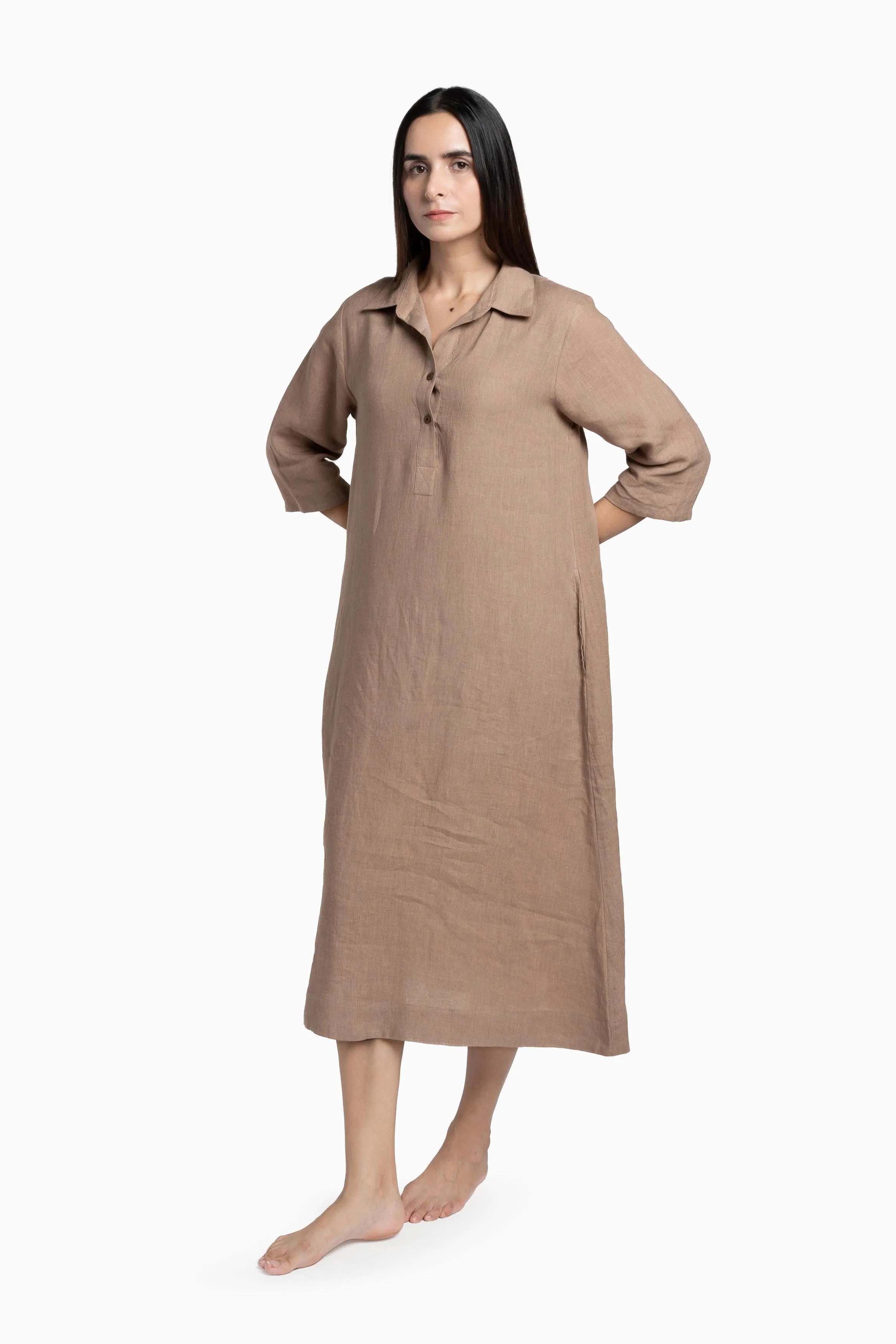 Linen Kira Shirt Dress-Sage Green