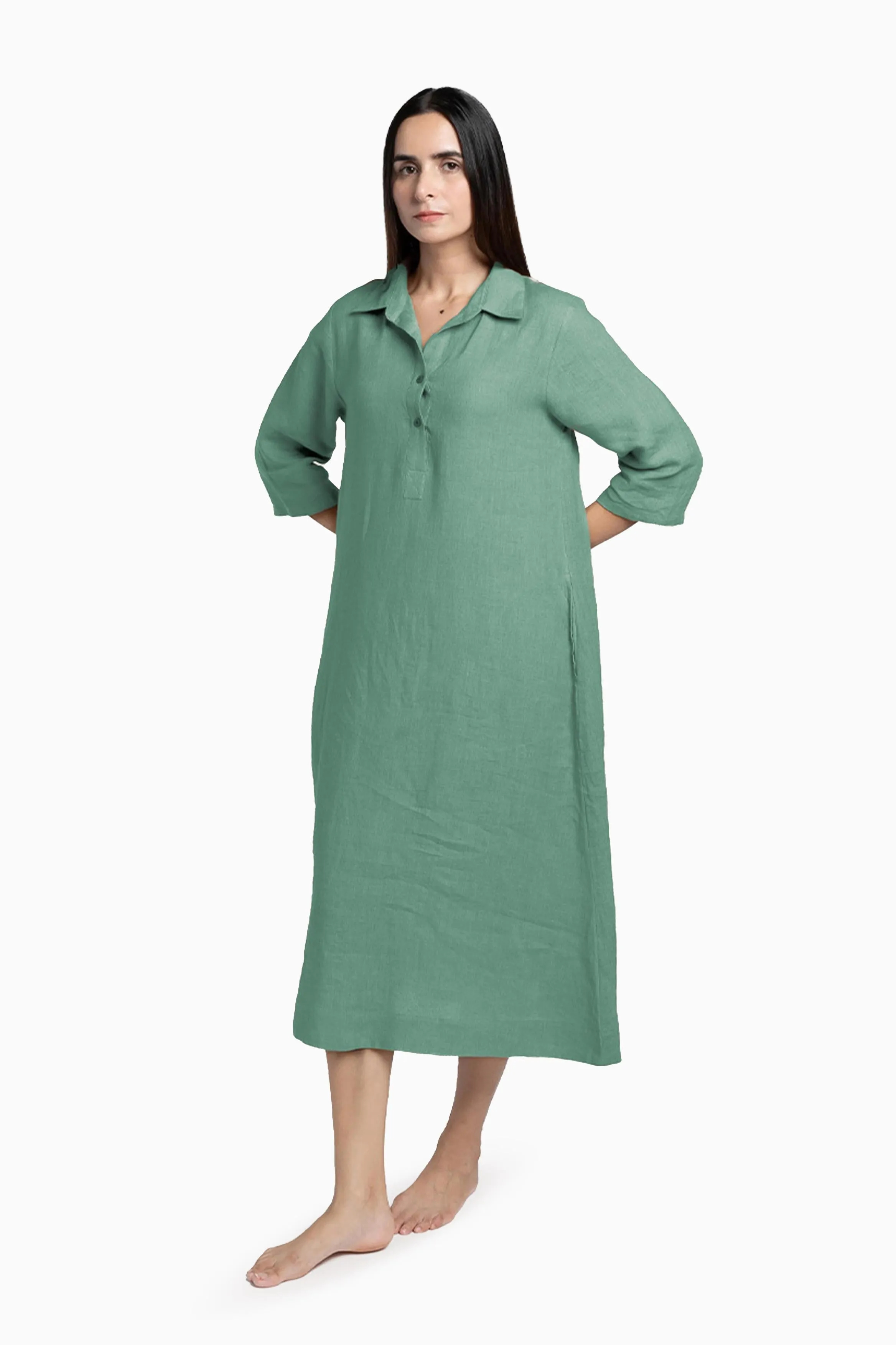 Linen Kira Shirt Dress-Sage Green