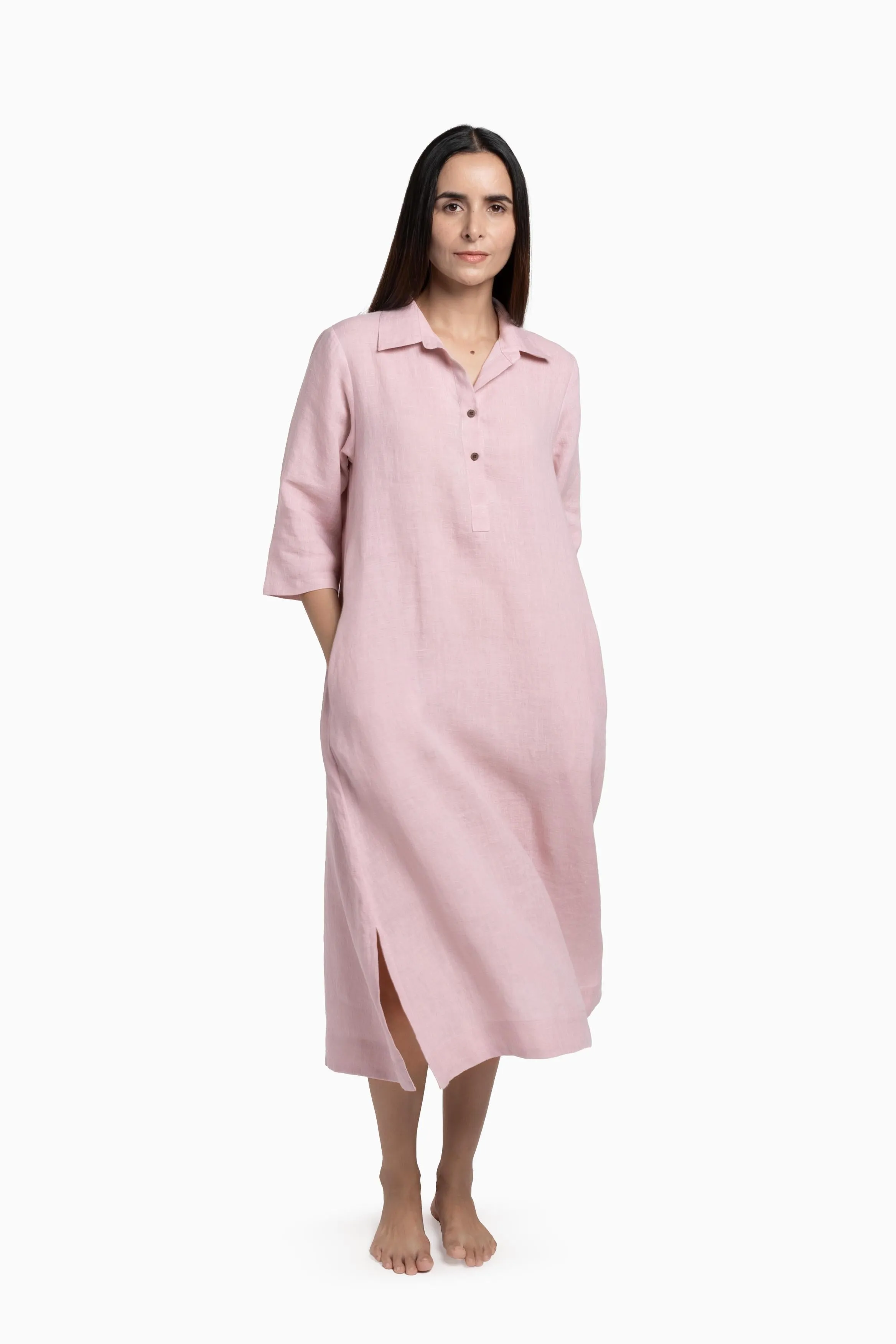 Linen Kira Shirt Dress-Sage Green