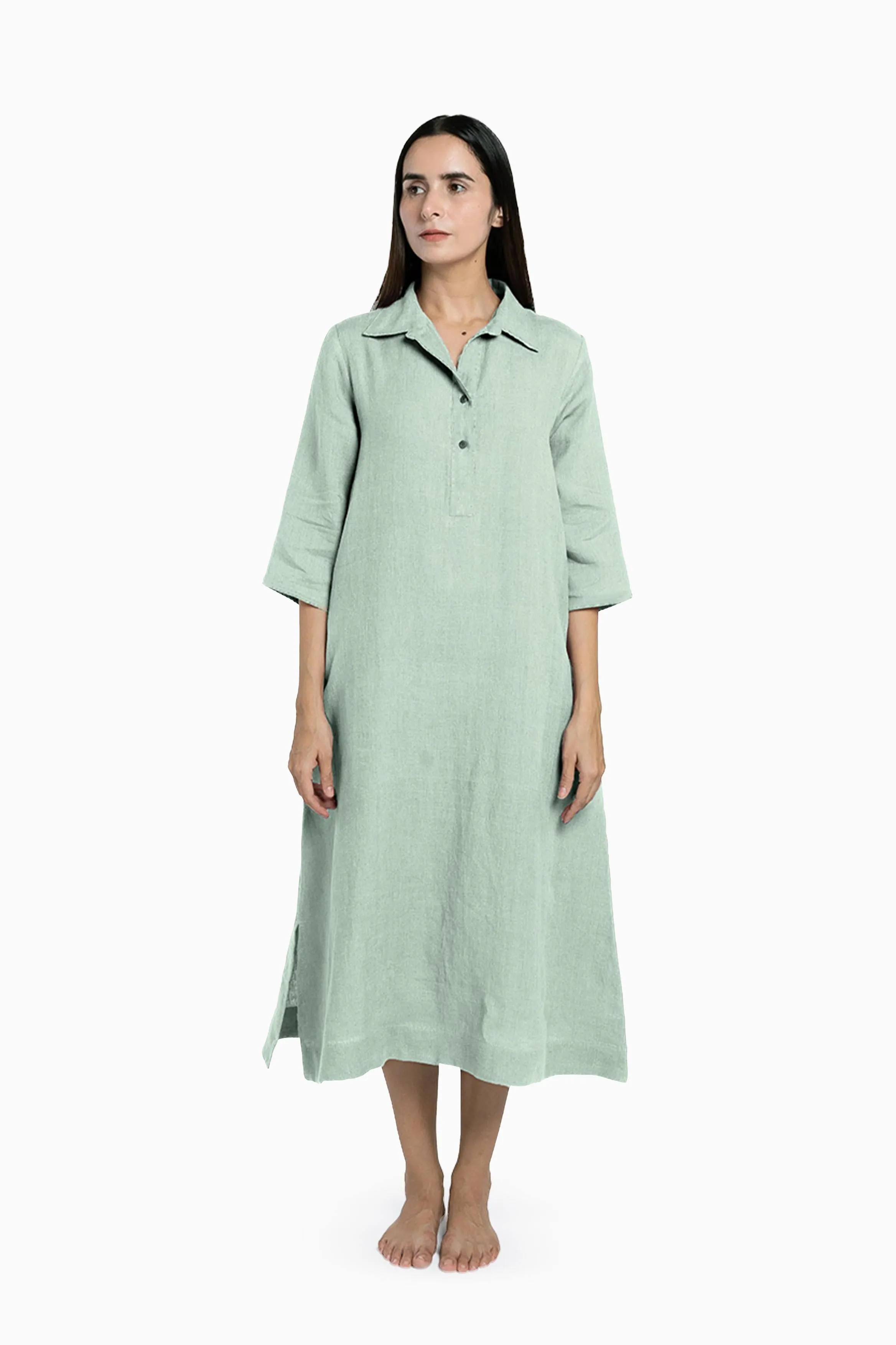 Linen Kira Shirt Dress-Sage Green