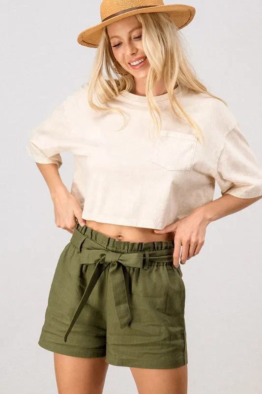 Linen Paperbag Shorts - Navy