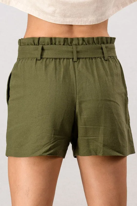 Linen Paperbag Shorts - Navy