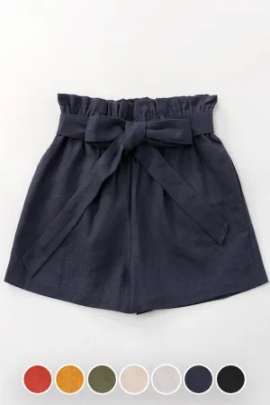 Linen Paperbag Shorts - Navy