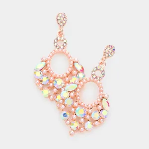 Little Girls AB Chandelier Earrings on Rose Gold with Pearl Stones | 592120