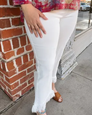 Liverpool Cropped Flare 5 Pocket Pants w Hi Lo Frayed Hem