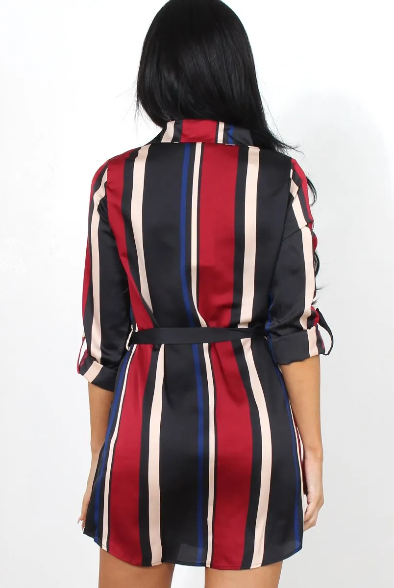 Lizzy Wine Striped Shirt Dress