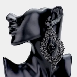 Long Jet Black Crystal Chandelier Pageant Earrings | 448590