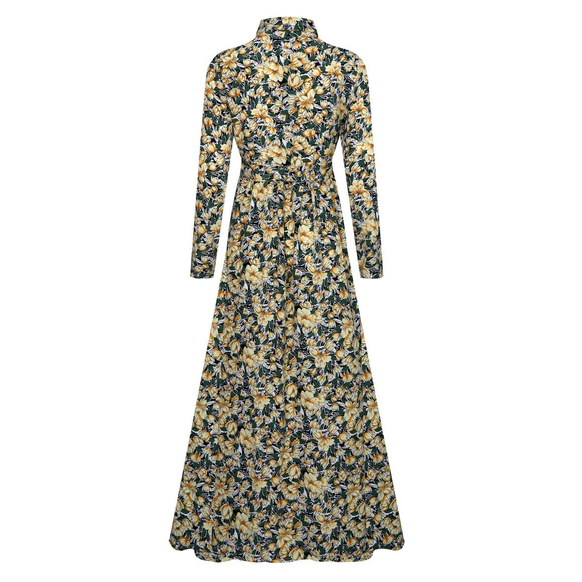 Long Sleeve Floral Print Lapel Shirt Midi Maxi Dress