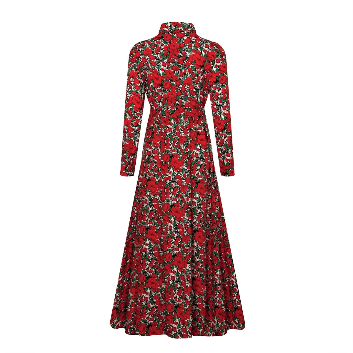 Long Sleeve Floral Print Lapel Shirt Midi Maxi Dress