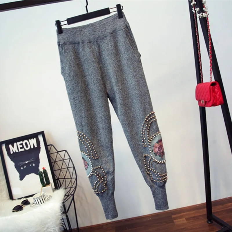 Long Sleeve Sweater Casual Long Pants Female Knitted Set