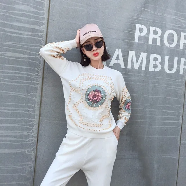 Long Sleeve Sweater Casual Long Pants Female Knitted Set