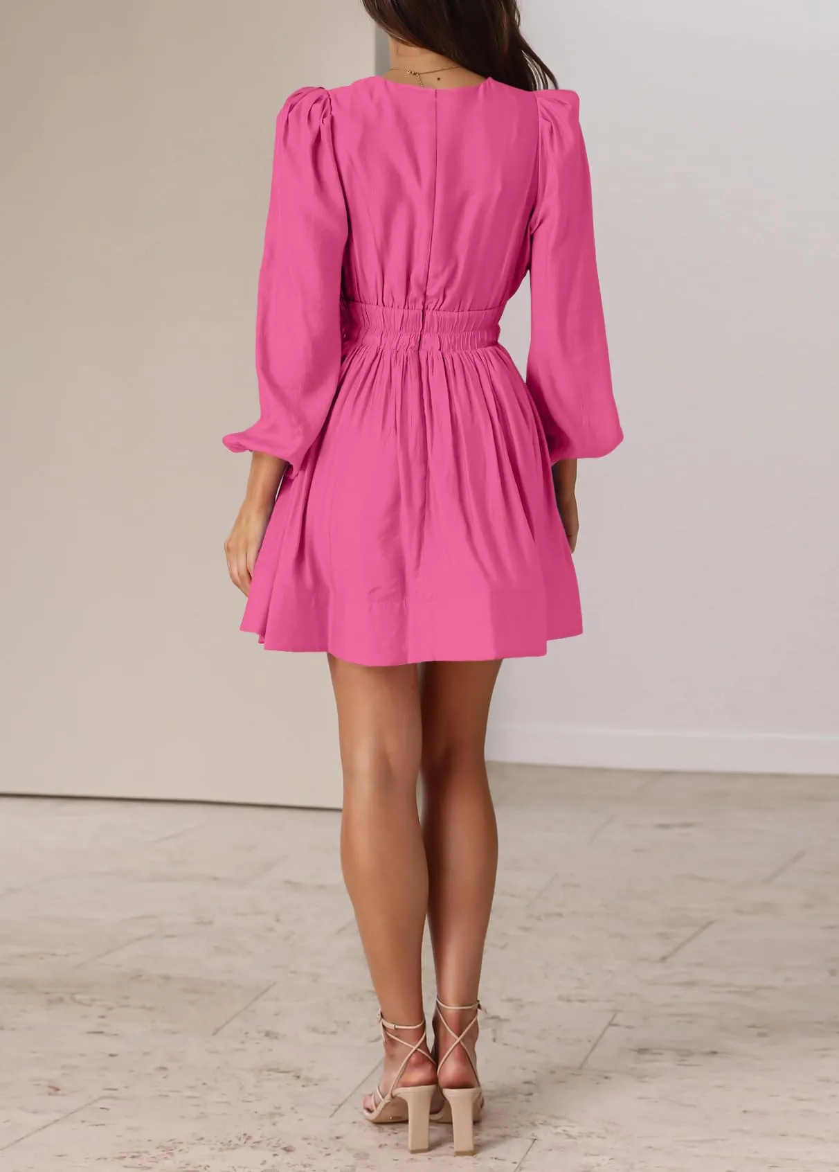 Long Sleeve V Neck Mini Dress