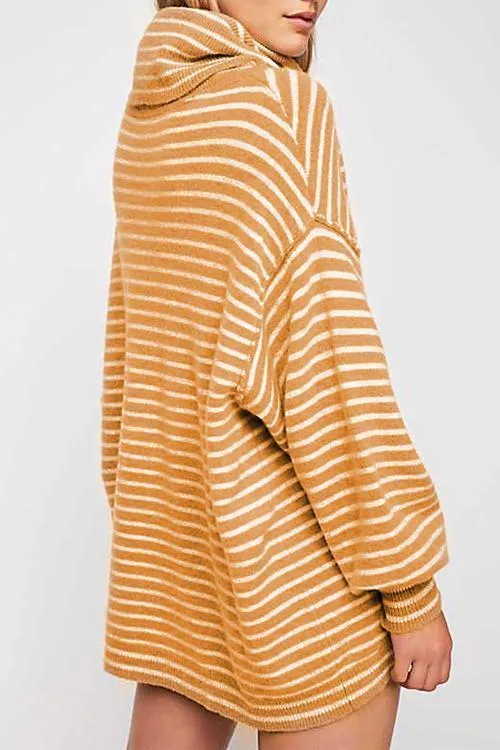 Long Sleeves Striped Mini Sweater Dress