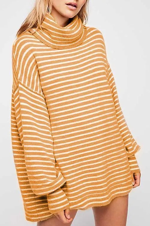 Long Sleeves Striped Mini Sweater Dress