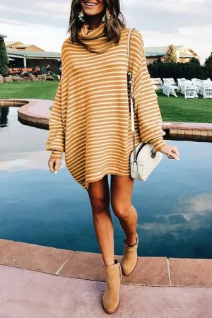 Long Sleeves Striped Mini Sweater Dress