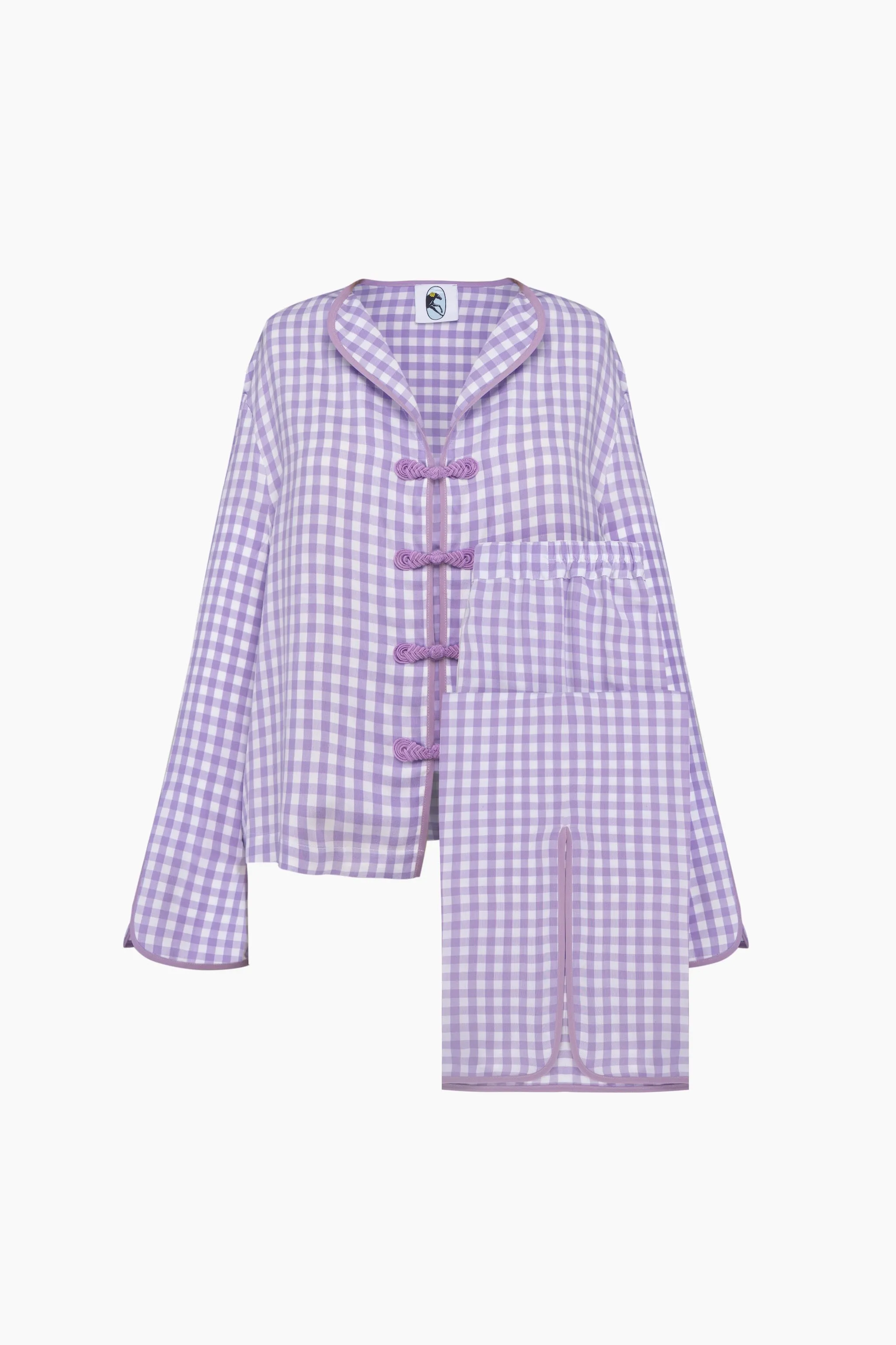 Louis Pyjama Set with Pants in Lavender Vichy