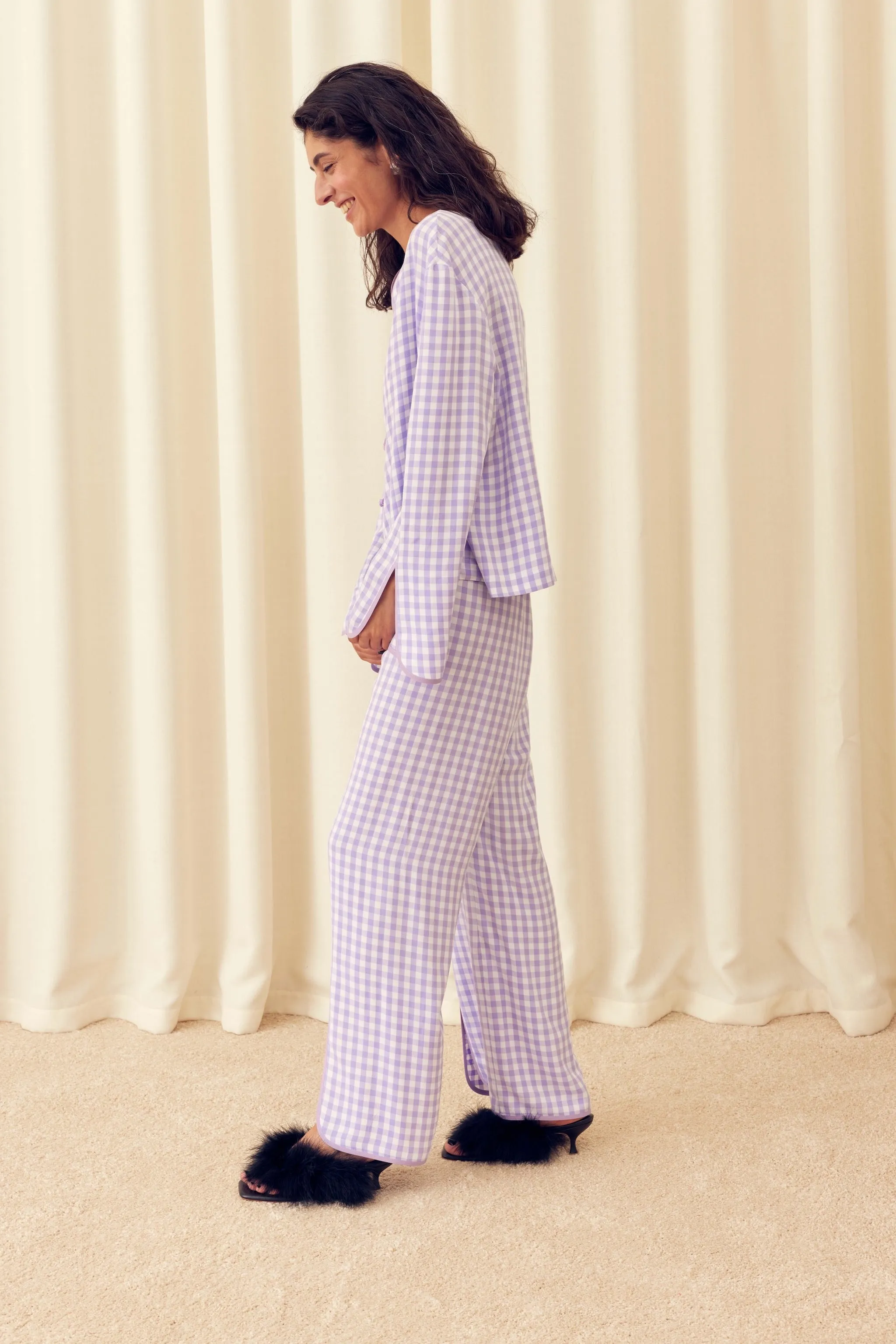 Louis Pyjama Set with Pants in Lavender Vichy
