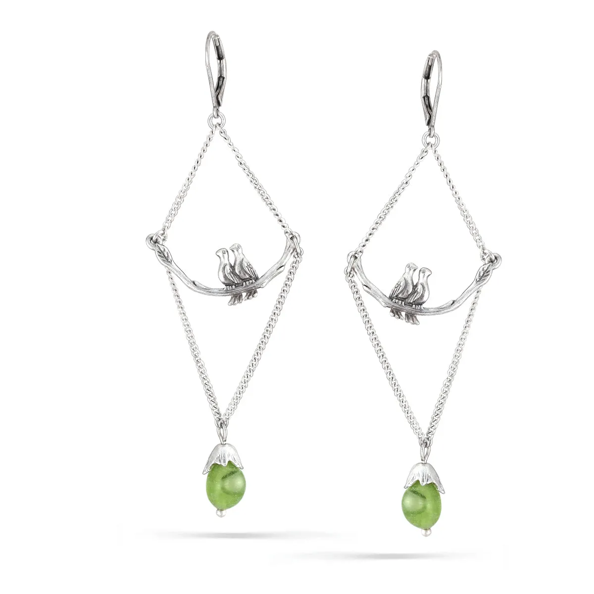 LOVE BIRDS GREEN TEARDROP  EARRINGS #203GN3101 (5F10/10G2/3F5/1D19)