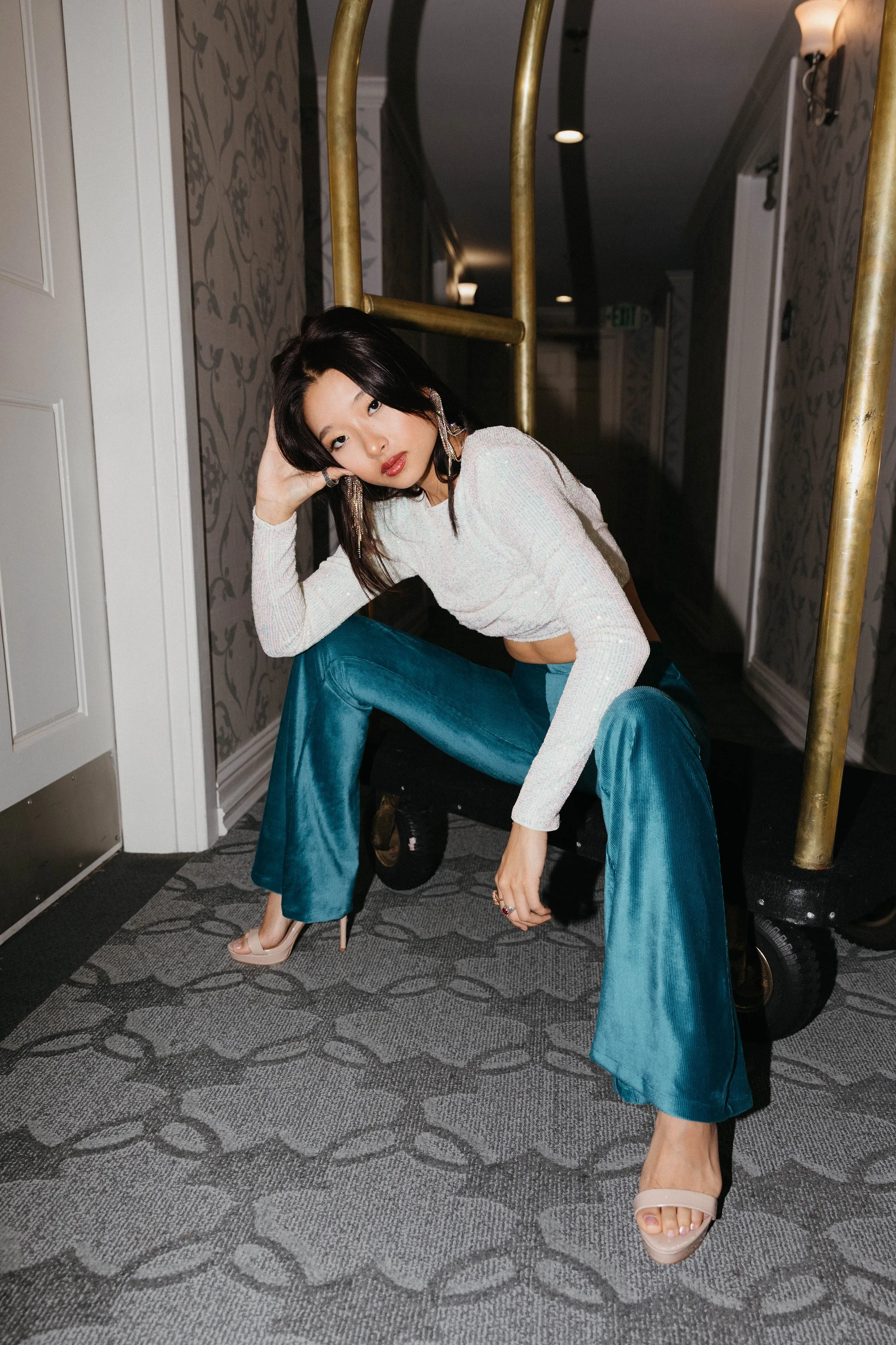 Love Hurts Velour Teal Flare Pants