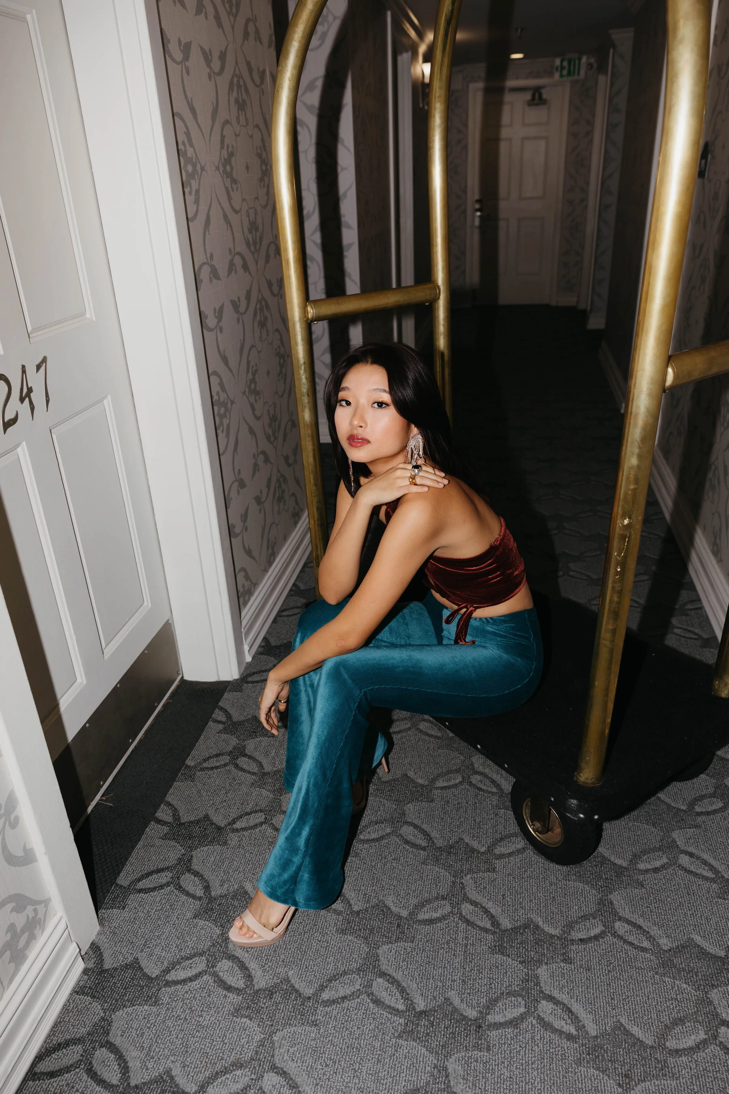 Love Hurts Velour Teal Flare Pants