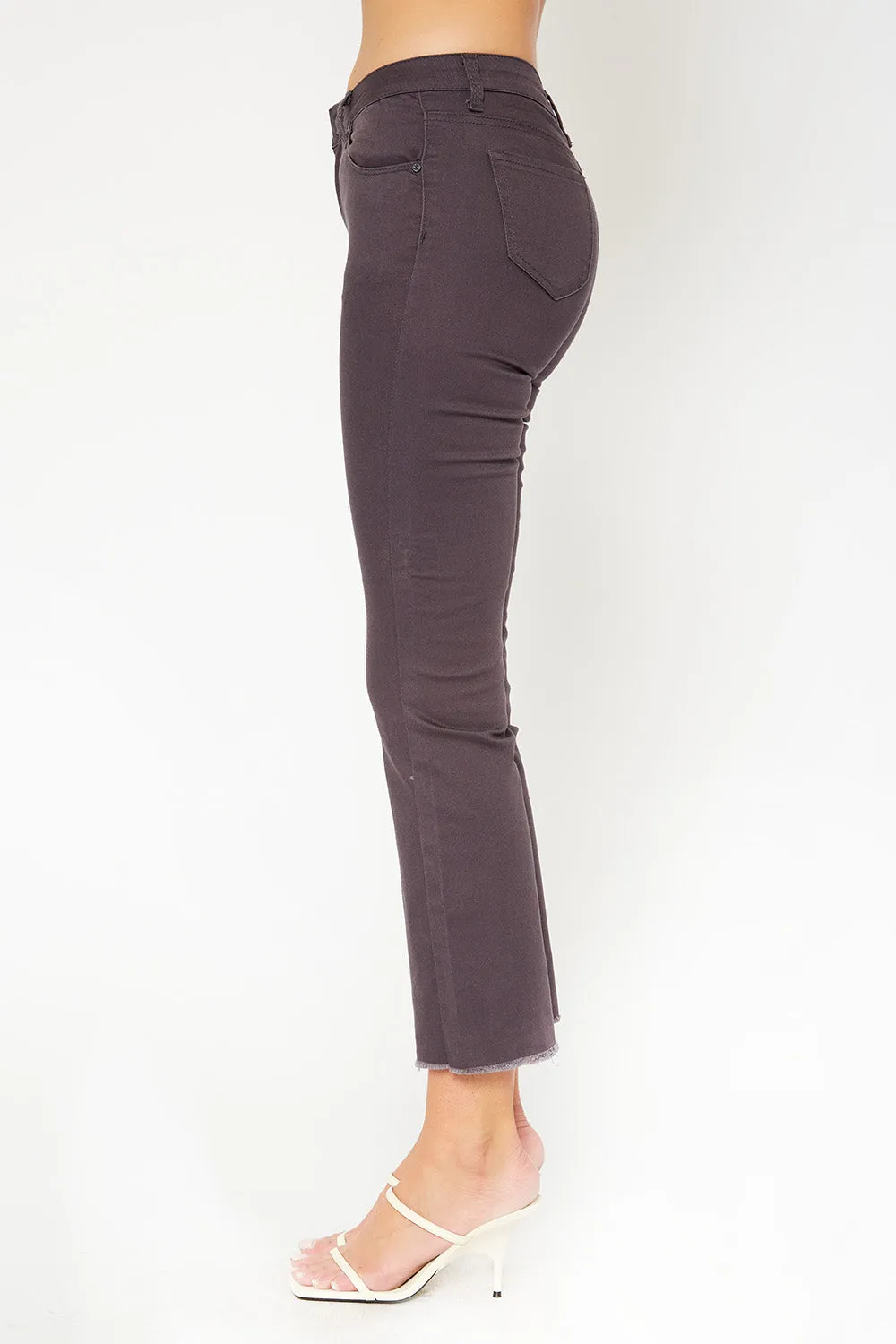 Low-rise charcoal skinny flare pants