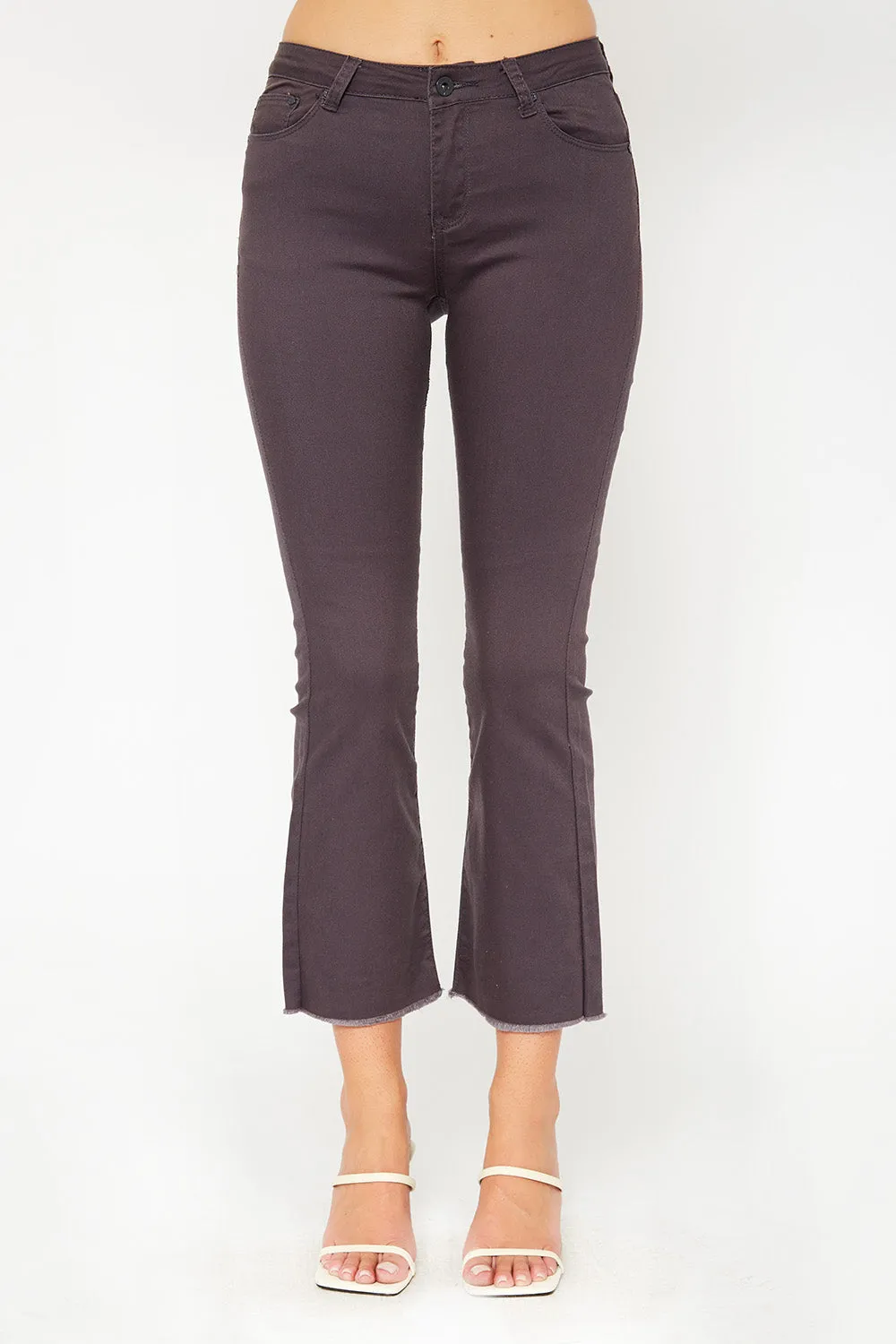 Low-rise charcoal skinny flare pants