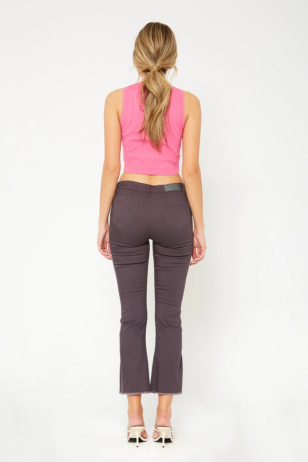 Low-rise charcoal skinny flare pants