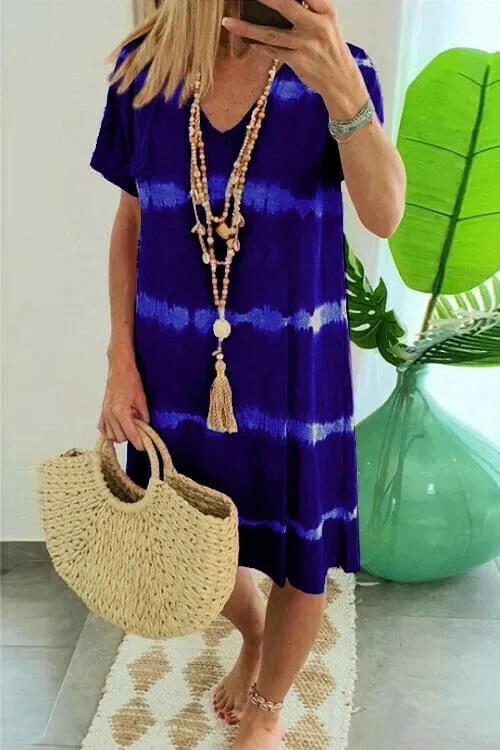 Madison - Striped tie-dye shirt dress with short sleeves and a relaxed fit