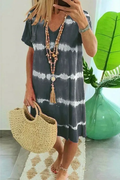 Madison - Striped tie-dye shirt dress with short sleeves and a relaxed fit