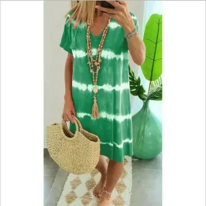 Madison - Striped tie-dye shirt dress with short sleeves and a relaxed fit