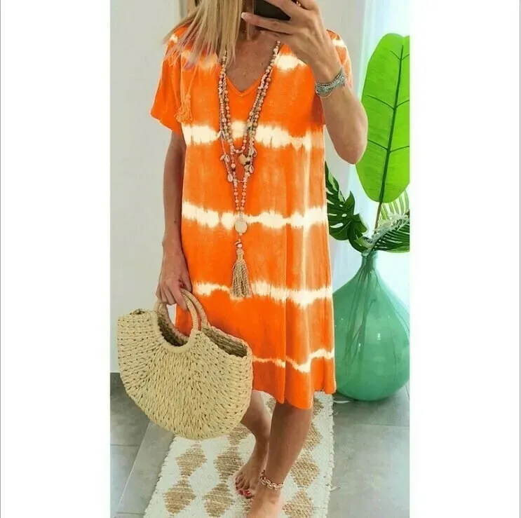 Madison - Striped tie-dye shirt dress with short sleeves and a relaxed fit