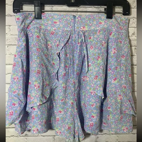 Majorelle Womens Floral High Waisted Paddy Shorts Zip Back in Blue Meadow