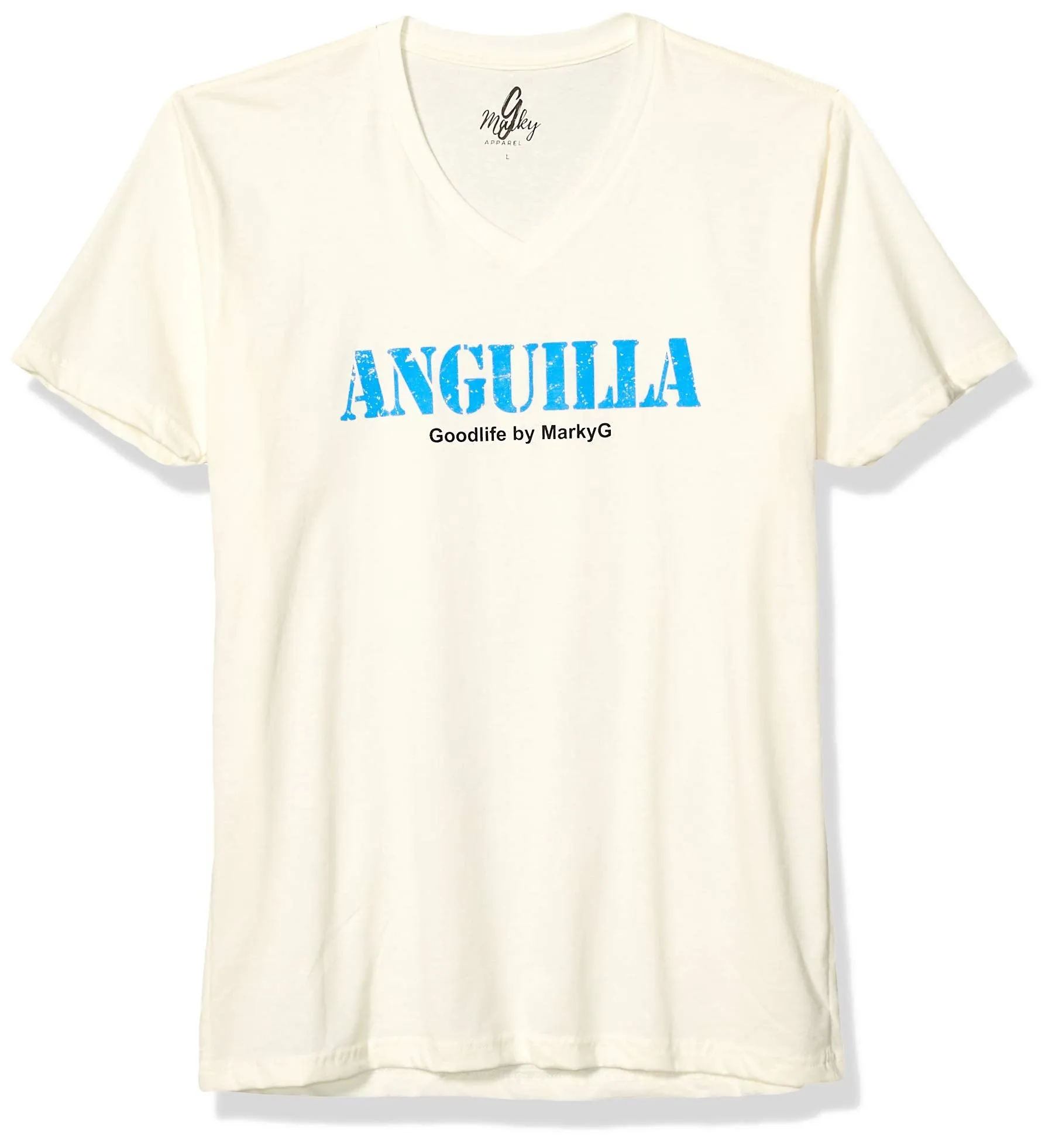 Marky G Apparel Men's Anguilla Graphic Printed Premium Tops Fitted Sueded Short Sleeve V-Neck T-Shirt