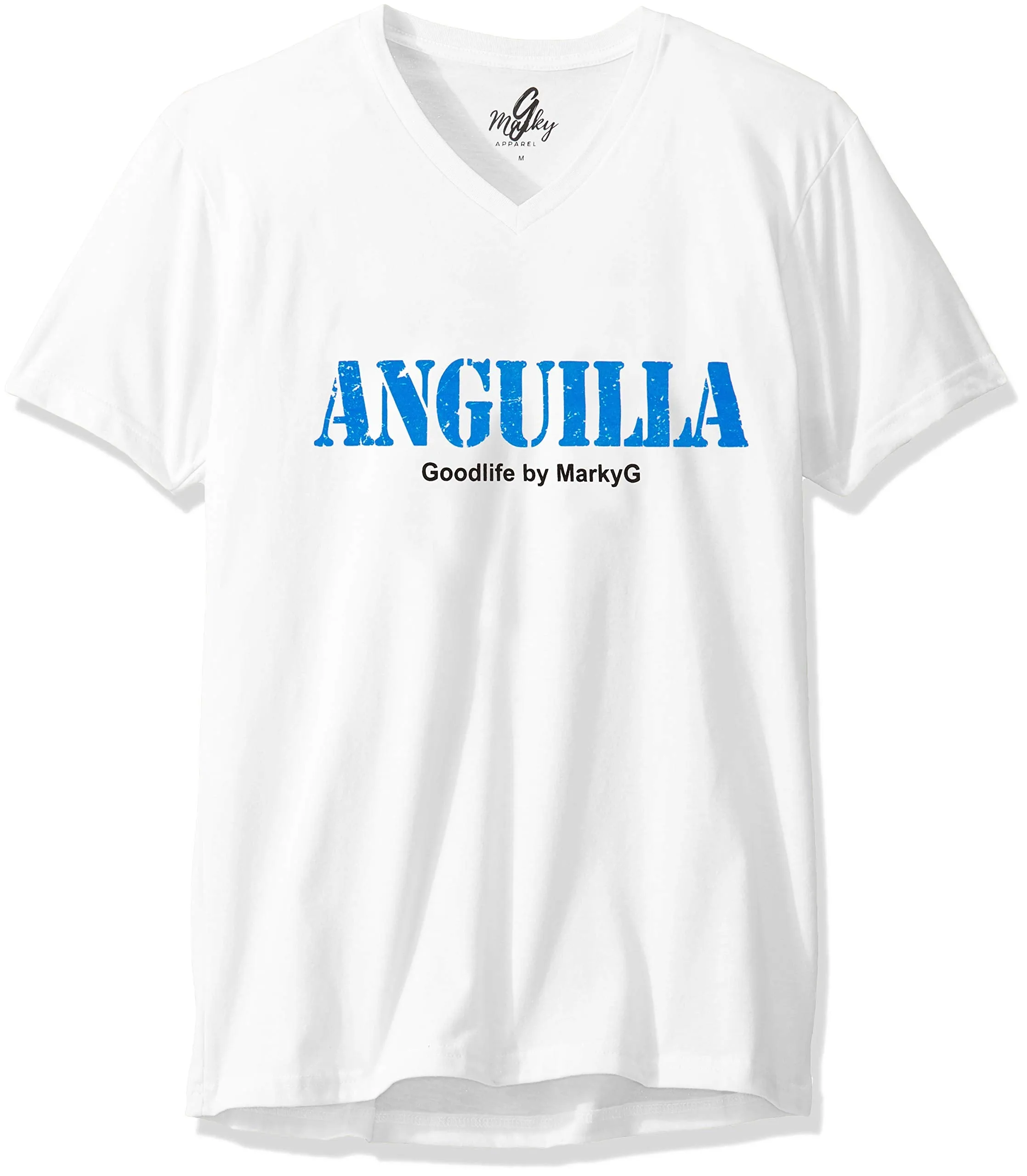 Marky G Apparel Men's Anguilla Graphic Printed Premium Tops Fitted Sueded Short Sleeve V-Neck T-Shirt