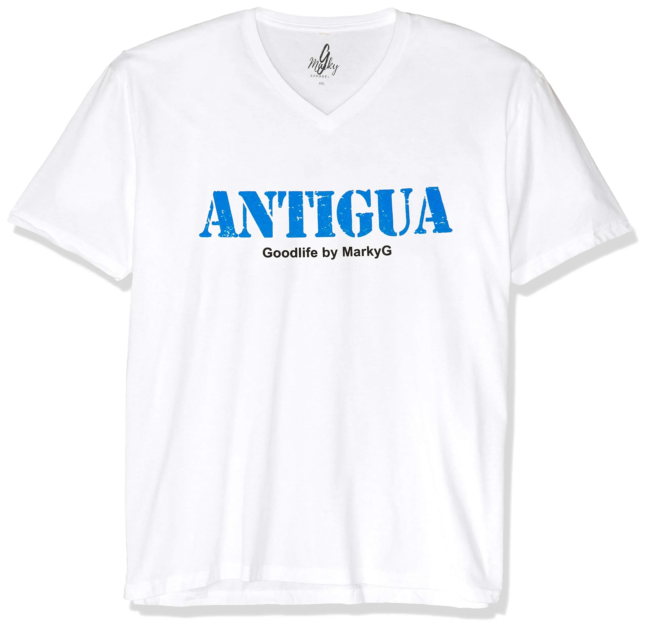 Marky G Apparel Men's Antigua Graphic Printed Premium Tops Fitted Sueded Short Sleeve V-Neck T-Shirt